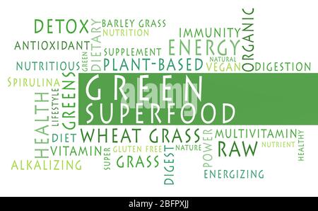 Green superfood word cloud on white background Stock Photo