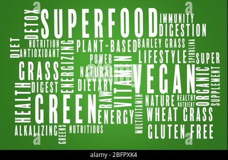 Green superfood word cloud on color background Stock Photo