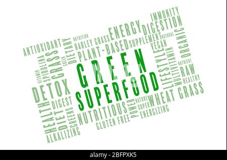 Green superfood word cloud on white background Stock Photo