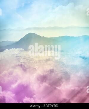 Colorful toned landscape with mountain and clouds Stock Photo