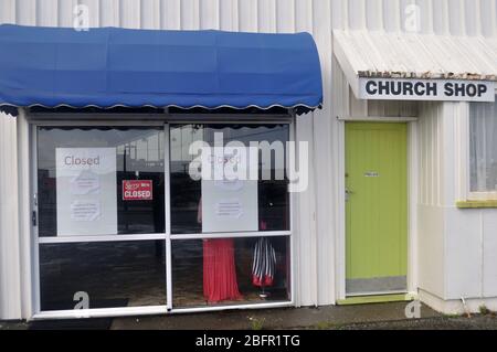 GREYMOUTH, NEW ZEALAND, APRIL 18 2020: Signage shows that a business is closed during the Level 4 Covid 19 lockdown in New Zealand, April 18,  2020 Stock Photo