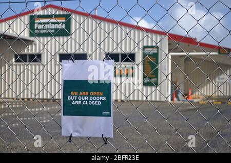 GREYMOUTH, NEW ZEALAND, APRIL 18 2020: Signage shows that a business has restricted access during the Level 4 Covid 19 lockdown in New Zealand, April 18,  2020 Stock Photo