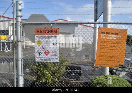 GREYMOUTH, NEW ZEALAND, APRIL 18 2020: Signage shows that a business has restricted access during the Level 4 Covid 19 lockdown in New Zealand, April 18,  2020 Stock Photo