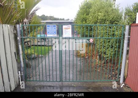 GREYMOUTH, NEW ZEALAND, APRIL 18 2020: Signage shows that a kindergarten is closed during the Level 4 Covid 19 lockdown in New Zealand, April 18,  2020 Stock Photo