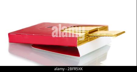 single chewing gum wrapped in standard red packaging isolated on white Stock Photo