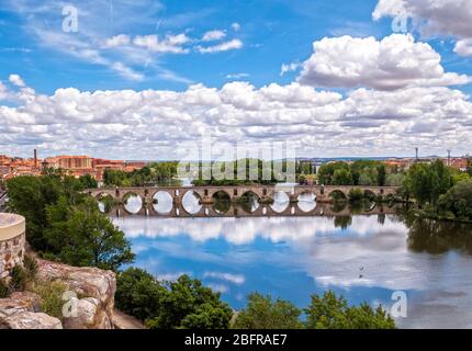 Puente de piedra sobre el río Duero. Zamora. Castilla León. España Stock Photo