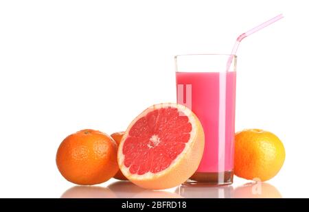 Grapefruit juice and fresh grapefruit isolated on white Stock Photo