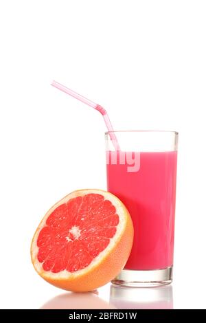 Grapefruit juice and fresh grapefruit isolated on white Stock Photo