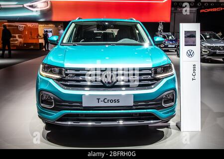 Brussels, Belgium, Jan 2020 Volkswagen VW T-Cross, Brussels Motor Show, MQB platform, compact SUV produced by Volkswagen Group Stock Photo