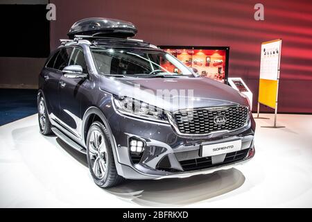 Brussels, Belgium, Jan 2020 Kia Sorento GT Line, Brussels Motor Show, Third generation facelift, mid-size crossover SUV produced by Kia Motor Stock Photo