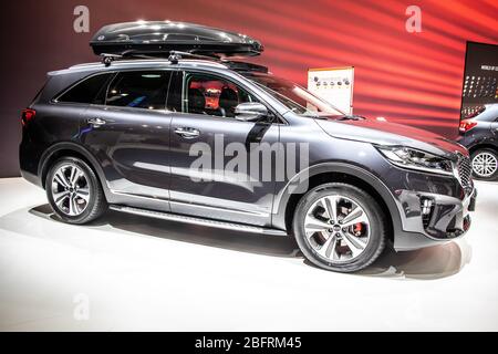 Brussels, Belgium, Jan 2020 Kia Sorento GT Line, Brussels Motor Show, Third generation facelift, mid-size crossover SUV produced by Kia Motor Stock Photo