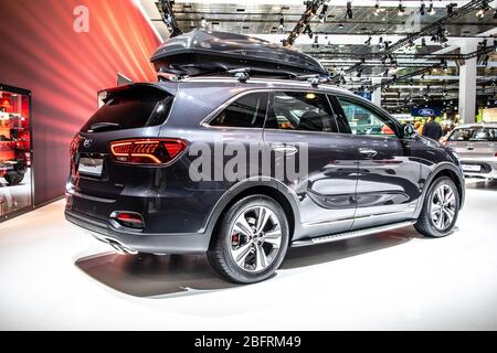 Brussels, Belgium, Jan 2020 Kia Sorento GT Line, Brussels Motor Show, Third generation facelift, mid-size crossover SUV produced by Kia Motor Stock Photo