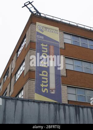 Stub It Out, no smoking banner at University Hospital Southampton, Coxford Road, Shirley, Southampton, UK Stock Photo