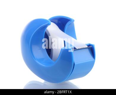 scotch tape in blue holder isolated on white Stock Photo