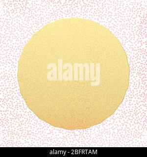 Gold glittering label on pink halftone stippled background. EPS 10 vector Stock Vector