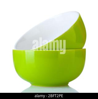 bright green empty bowls isolated on white Stock Photo
