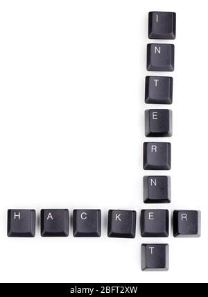 Keyboard keys saying internet-hacker isolated on white Stock Photo