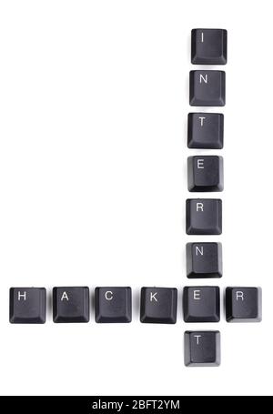 Keyboard keys saying internet-hacker isolated on white Stock Photo