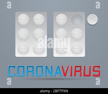 Vector round pills in two blister packs, coronavirus prevention concept, eps10 Stock Vector