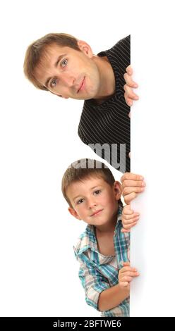 portrait of dad and son isolated on white Stock Photo