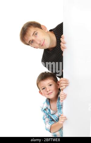 portrait of dad and son isolated on white Stock Photo