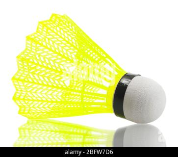 yellow plastic shuttlecock isolated on white Stock Photo