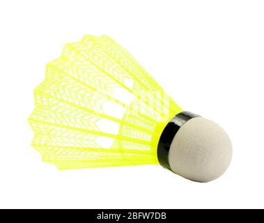 yellow plastic shuttlecock isolated on white Stock Photo