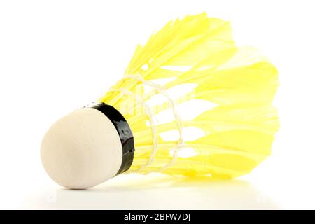 yellow feather shuttlecock isolated on white Stock Photo