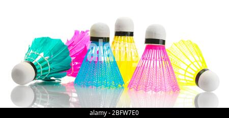 bright shuttlecocks isolated on white Stock Photo