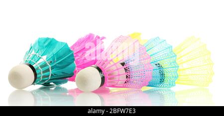 bright shuttlecocks isolated on white Stock Photo