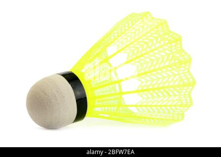 yellow plastic shuttlecock isolated on white Stock Photo