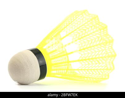 yellow plastic shuttlecock isolated on white Stock Photo