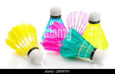 bright shuttlecocks isolated on white Stock Photo