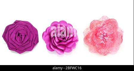 beautiful cloth artificial flowers isolated on white Stock Photo