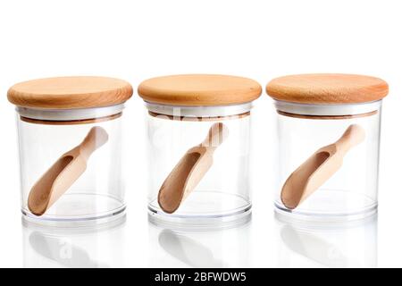 empty spice jars isolated on a white background Stock Photo - Alamy