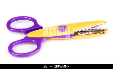 Colorful zigzag scissors with color paper isolated on white Stock Photo -  Alamy