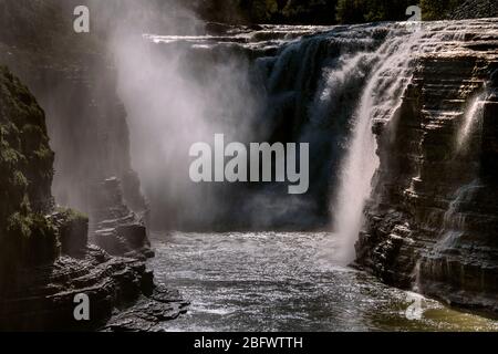 Waterfall on Genesee River in Letchworth State Park, NY Stock Photo