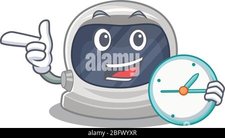 Astronaut helmet mascot design concept smiling with clock Stock Vector