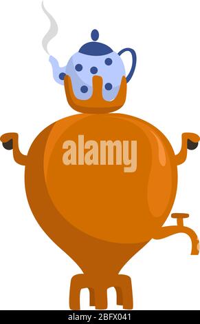 Golden samovar, illustration, vector on white background Stock Vector