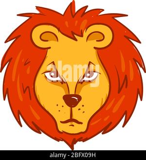 Angry lion head, illustration, vector on white background Stock Vector