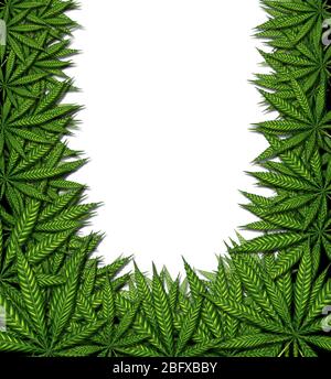 Marijuana background frame and cannabis border design on a white background as a symbol for medicinal pot or medical weed as a group of green leaves i Stock Photo