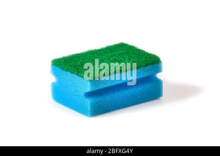blue dish washing sponge isolated on white. Stock Photo