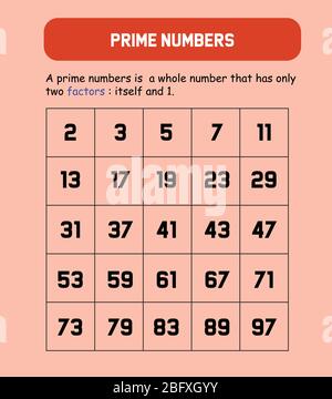 prime numbers between 1 and 100. Stock Vector