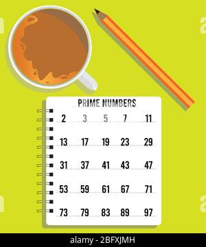 prime numbers between 1 and 100. Stock Vector