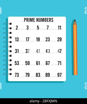 prime numbers between 1 and 100. Stock Vector
