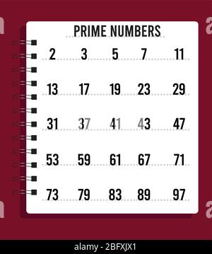 prime numbers between 1 and 100. Stock Vector