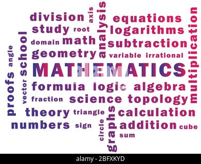 mathematics words illustration, math word cloud. Stock Vector