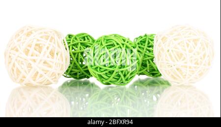 wicker bamboo balls isolated on white Stock Photo