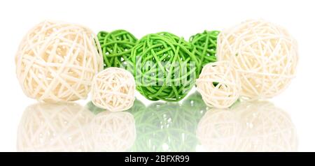 wicker bamboo balls isolated on white Stock Photo