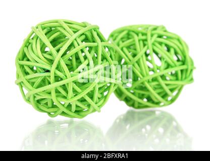 wicker bamboo balls isolated on white Stock Photo